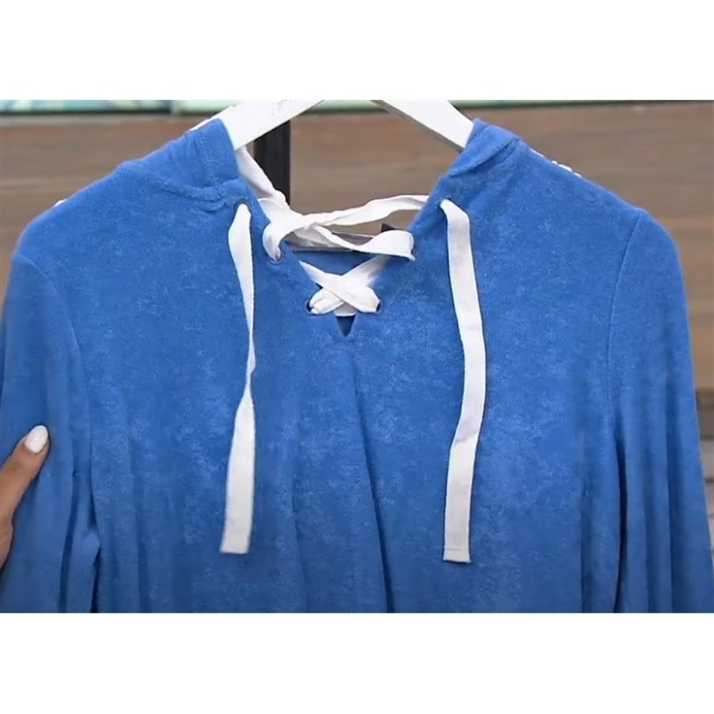 NWT Anybody M French Terry Lace Up Hoodie Blue 114011